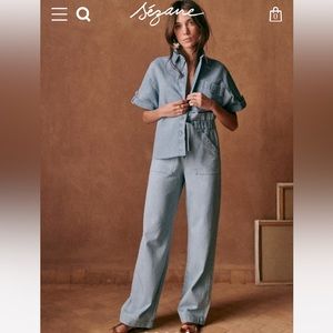 {Sezane} Laurine Shirt Denim Jean Oversized Fitted Light Blue